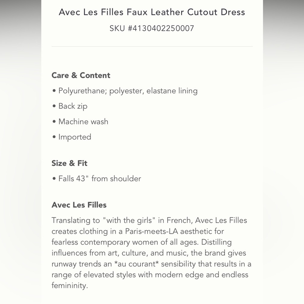 Anthropologie NWT Avec Les Filles Faux Leather
Cutout Dress Size XXS. - Picture 6 of 10